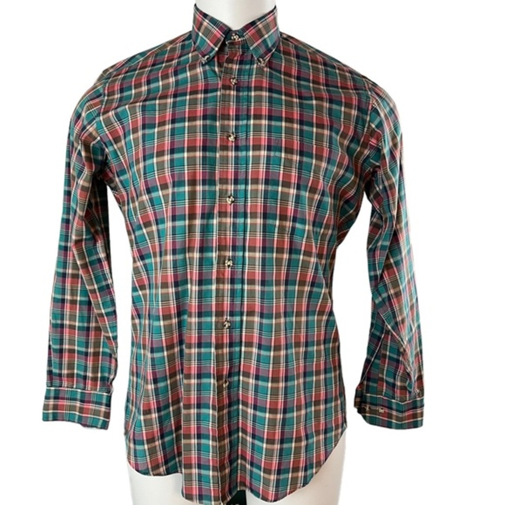 Chaps Ralph Lauren Shirt Mens L Green Pink Plaid Button Up Long Sleeve (664)